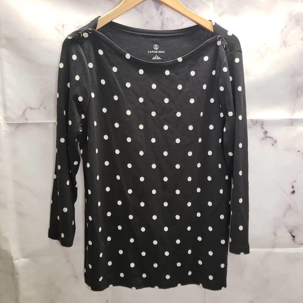 LANDS' END black & white polka dot 3/4 sleeve top